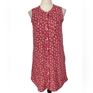 Gap Red White Floral Sleeveless Shift Dress Pockets
